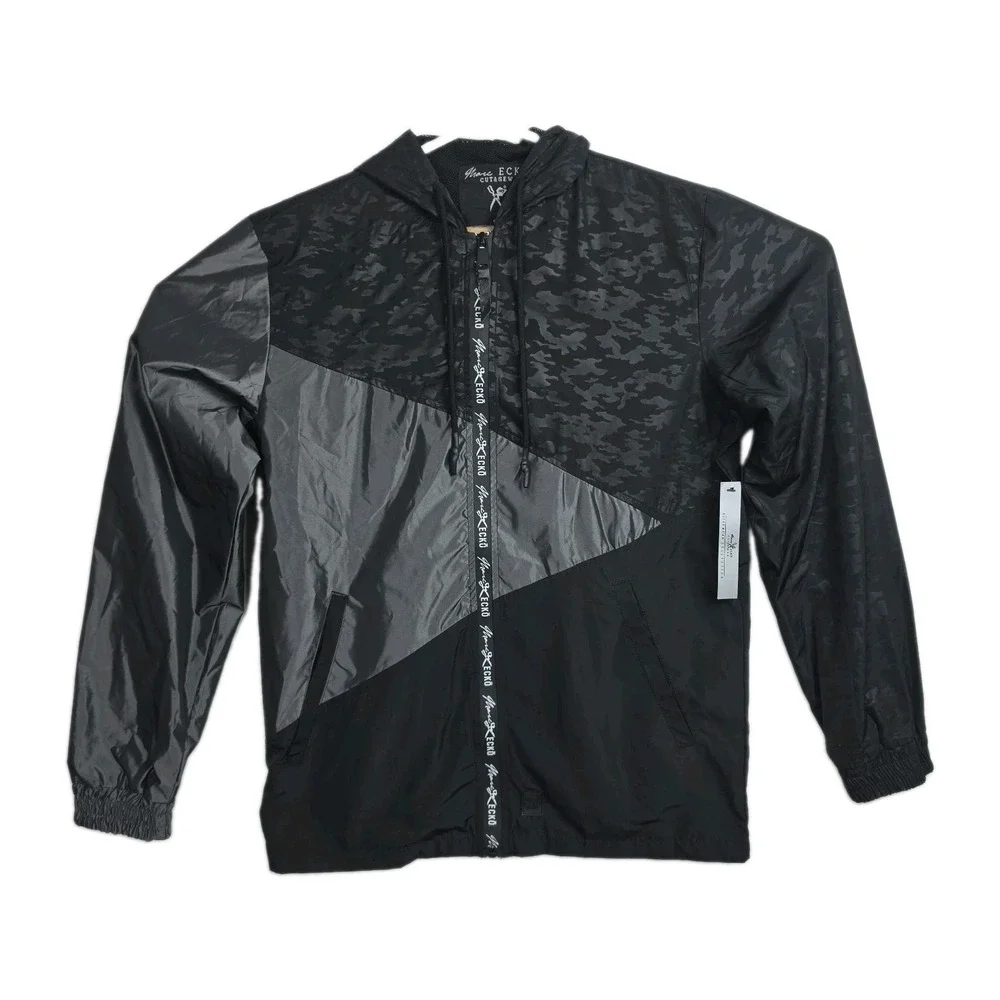 NWT Marc Ecko Cut &‎ Sew Full-Zip Jacket Men's S Black/Gray Shiny Hooded